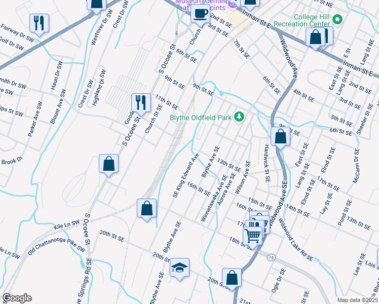 map of restaurants, bars, coffee shops, grocery stores, and more near 1300 Southeast King Edward Avenue in Cleveland