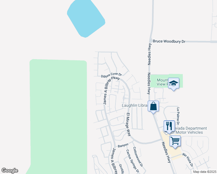 map of restaurants, bars, coffee shops, grocery stores, and more near 2707 Chinaberry Hill Street in Laughlin
