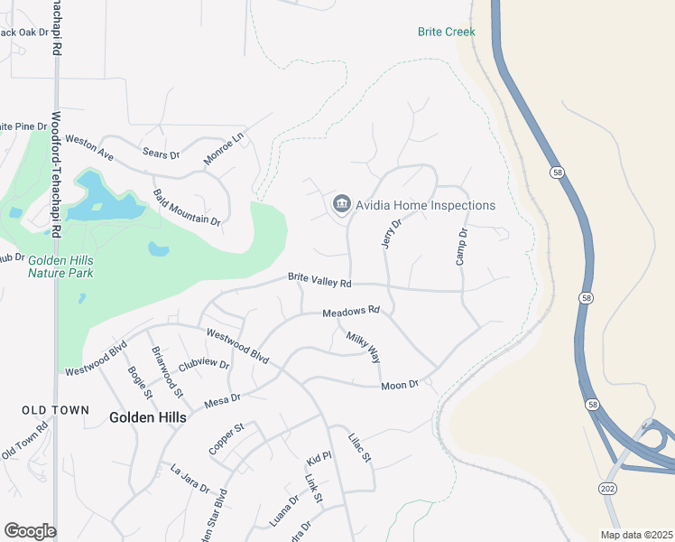 map of restaurants, bars, coffee shops, grocery stores, and more near 19709 Brite Valley Road in Tehachapi