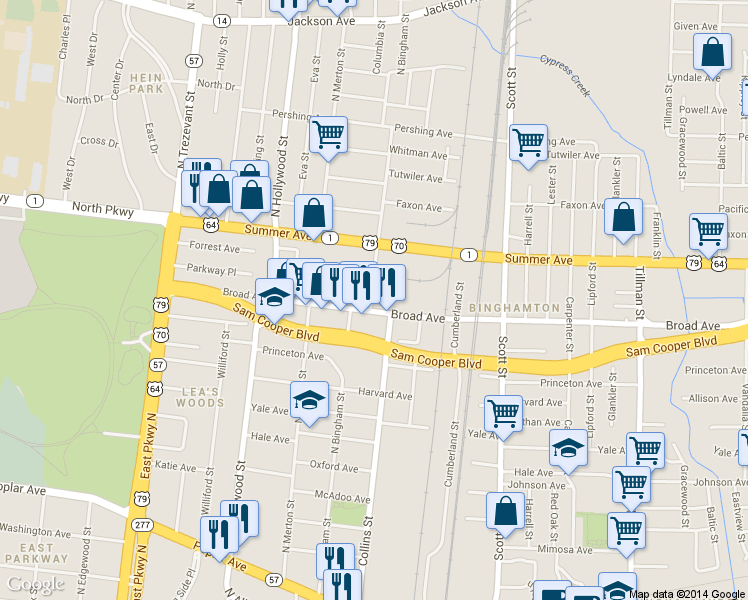 map of restaurants, bars, coffee shops, grocery stores, and more near 480 N Bingham St in Memphis