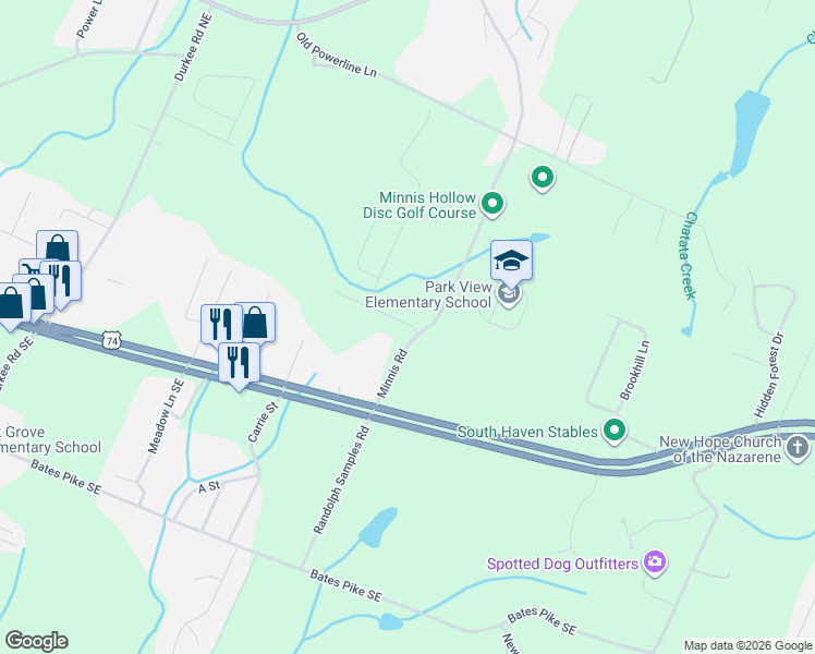 map of restaurants, bars, coffee shops, grocery stores, and more near 34-298 Minnis Rd NE in Cleveland