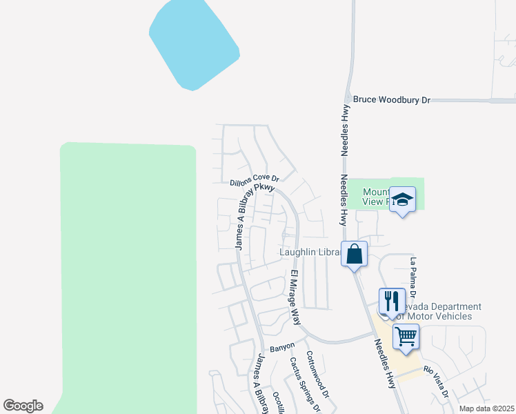 map of restaurants, bars, coffee shops, grocery stores, and more near 2706 Chinaberry Hill Street in Laughlin