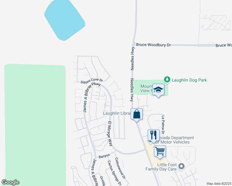 map of restaurants, bars, coffee shops, grocery stores, and more near 2691 Benton Cove Street in Laughlin