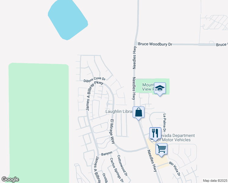 map of restaurants, bars, coffee shops, grocery stores, and more near 2691 Benton Cove Street in Laughlin