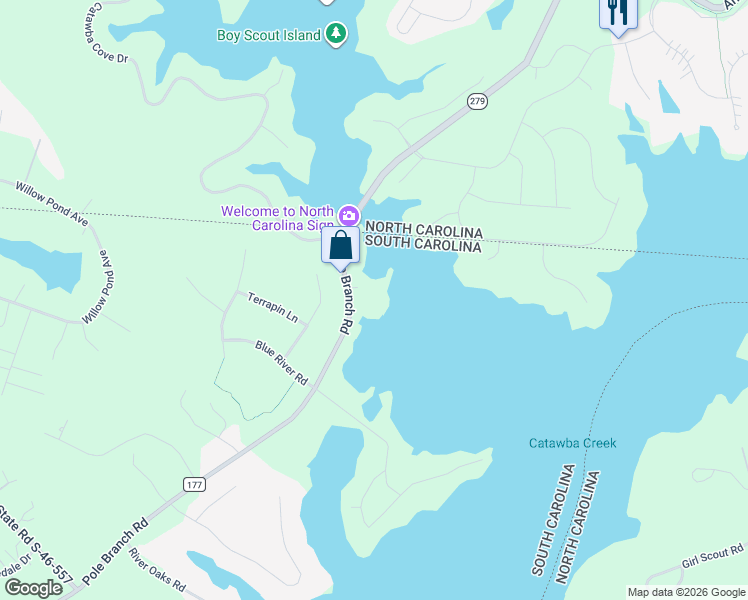 map of restaurants, bars, coffee shops, grocery stores, and more near 1252 Pole Branch Road in Lake Wylie