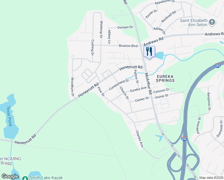 map of restaurants, bars, coffee shops, grocery stores, and more near 1733 Cumberland Drive in Fayetteville