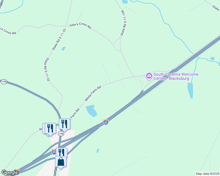 map of restaurants, bars, coffee shops, grocery stores, and more near 292-306 White Farm Road in Blacksburg