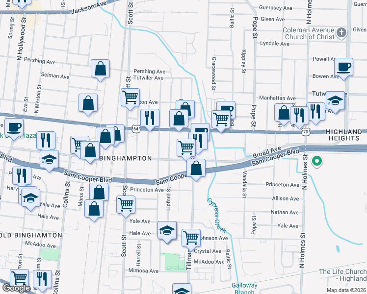 map of restaurants, bars, coffee shops, grocery stores, and more near 2964 Alcorn Avenue in Memphis