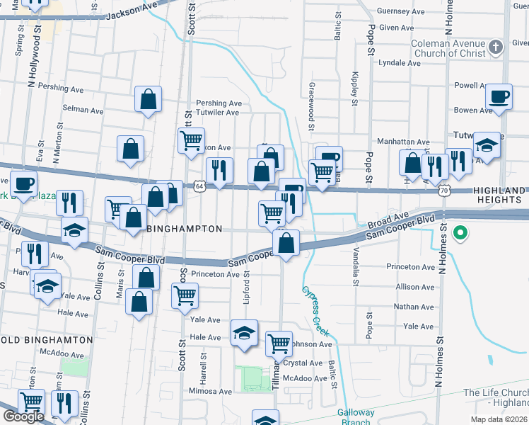 map of restaurants, bars, coffee shops, grocery stores, and more near 2964 Alcorn Avenue in Memphis