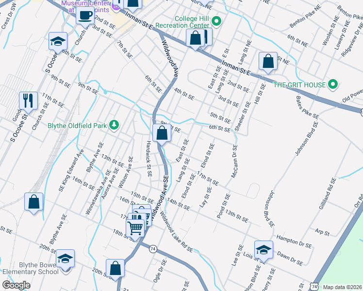 map of restaurants, bars, coffee shops, grocery stores, and more near 770 10th Street Southeast in Cleveland