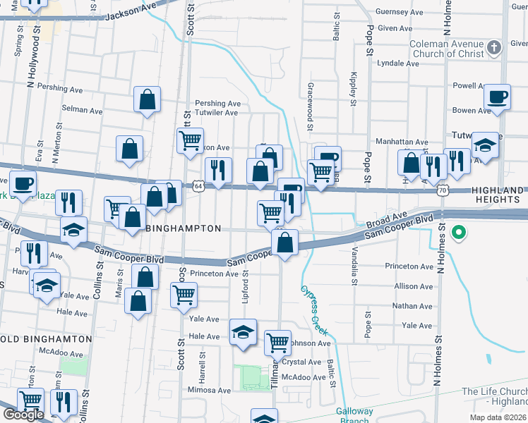 map of restaurants, bars, coffee shops, grocery stores, and more near 2964 Alcorn Avenue in Memphis