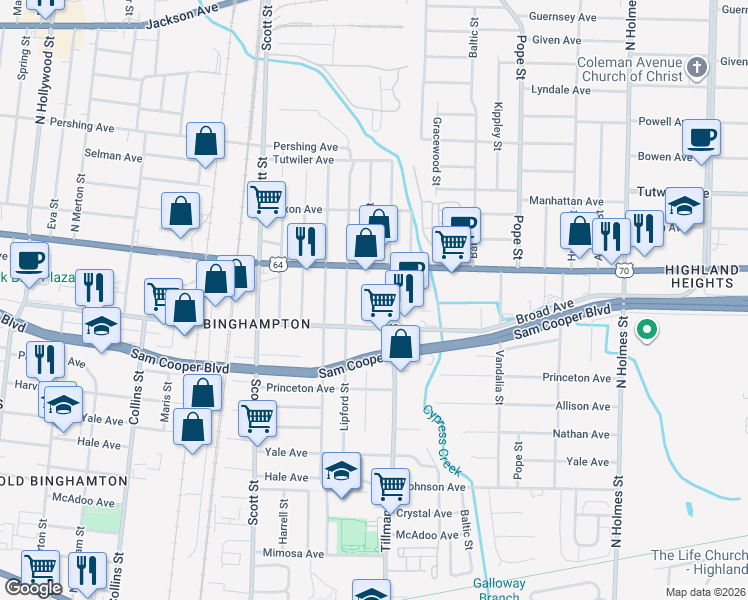 map of restaurants, bars, coffee shops, grocery stores, and more near 2964 Alcorn Avenue in Memphis