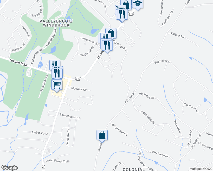 map of restaurants, bars, coffee shops, grocery stores, and more near 6283 Rivoli Drive in Chattanooga