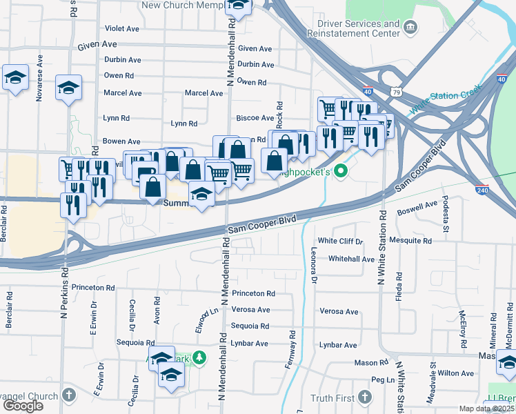 map of restaurants, bars, coffee shops, grocery stores, and more near 4941 Summer Avenue in Memphis