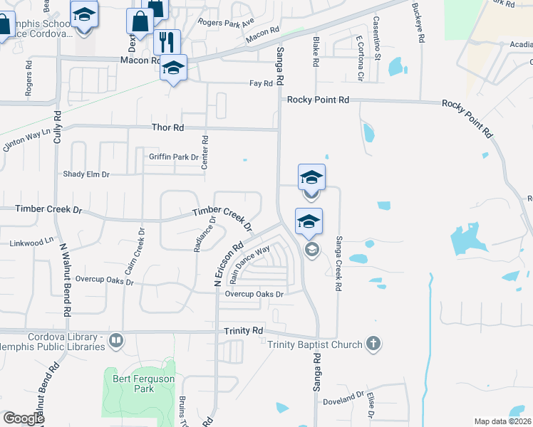 map of restaurants, bars, coffee shops, grocery stores, and more near 849 North Ericson Road in Memphis