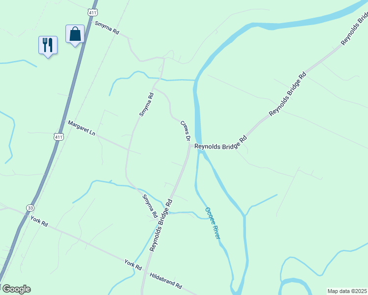 map of restaurants, bars, coffee shops, grocery stores, and more near 861 Reynolds Bridge Road in Benton