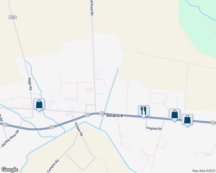 map of restaurants, bars, coffee shops, grocery stores, and more near 282 Mill Pond Road in Bayboro