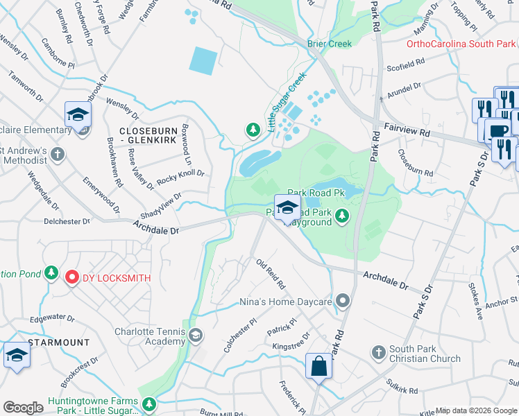 map of restaurants, bars, coffee shops, grocery stores, and more near 6400 Old Reid Road in Charlotte