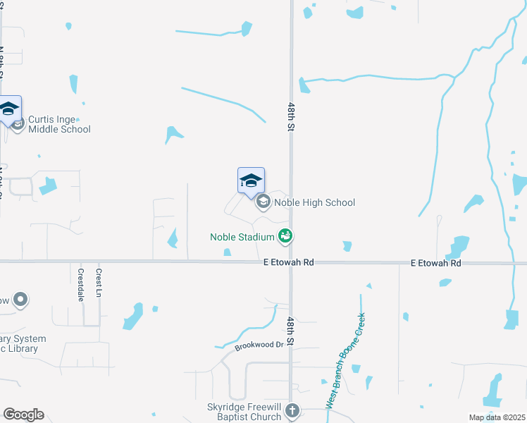 map of restaurants, bars, coffee shops, grocery stores, and more near 4601 East Etowah Road in Noble
