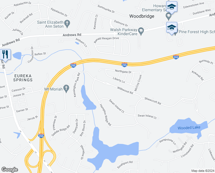 map of restaurants, bars, coffee shops, grocery stores, and more near 717 Kensington Park Road in Fayetteville