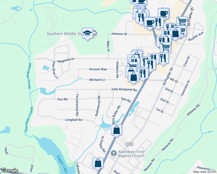 map of restaurants, bars, coffee shops, grocery stores, and more near 400 John McQueen Road in Aberdeen