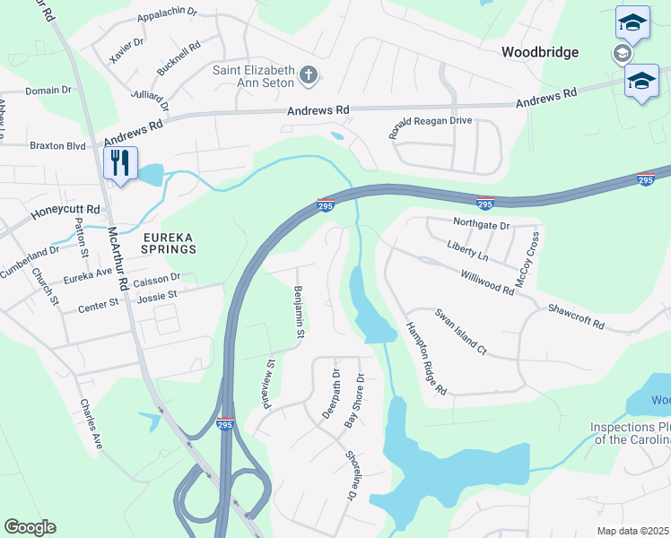 map of restaurants, bars, coffee shops, grocery stores, and more near 929 Kensington Park Road in Fayetteville