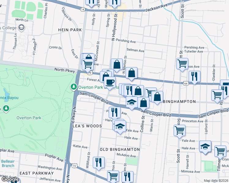 map of restaurants, bars, coffee shops, grocery stores, and more near 2497 Broad Avenue in Memphis