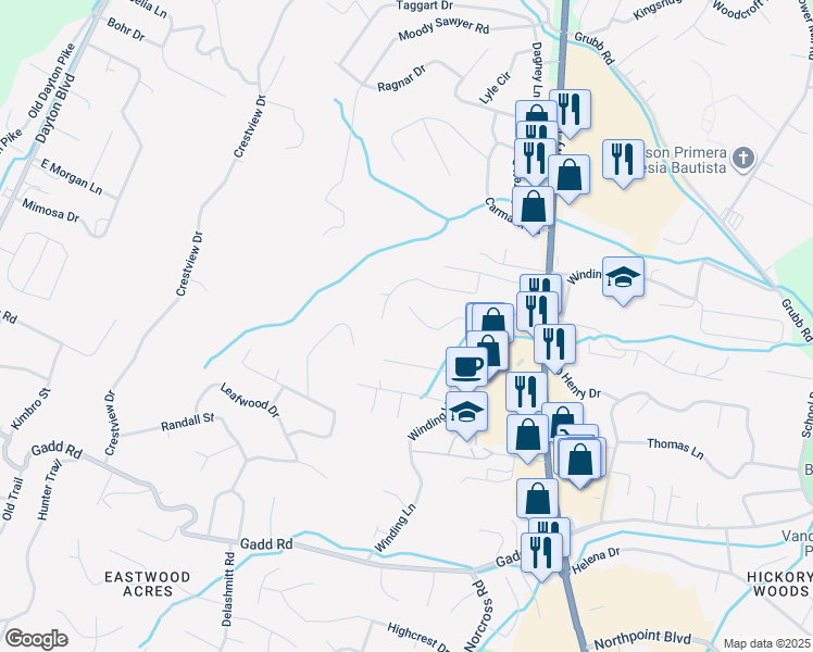 map of restaurants, bars, coffee shops, grocery stores, and more near 806 Trotter Lane in Chattanooga