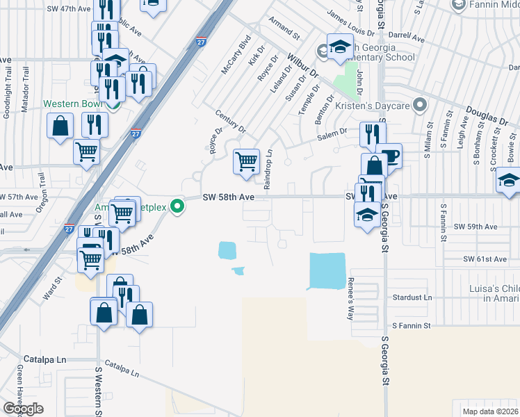 map of restaurants, bars, coffee shops, grocery stores, and more near 3301 Southwest 58th Avenue in Amarillo