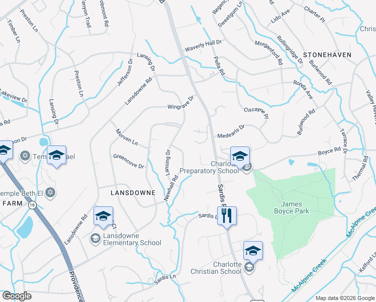 map of restaurants, bars, coffee shops, grocery stores, and more near 248 Bentley Oaks Lane in Charlotte