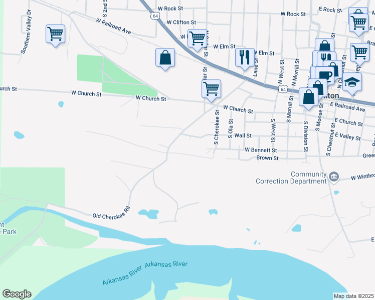 map of restaurants, bars, coffee shops, grocery stores, and more near 501 Old Cherokee Road in Morrilton