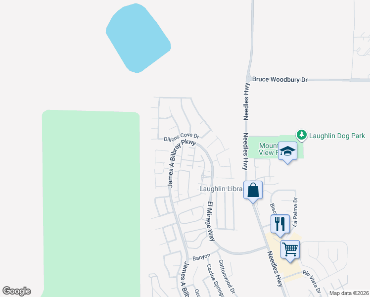 map of restaurants, bars, coffee shops, grocery stores, and more near 2664 Chinaberry Hill Street in Laughlin