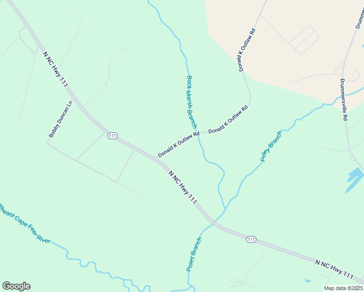 map of restaurants, bars, coffee shops, grocery stores, and more near 134 Donald K Outlaw Road in Seven Springs