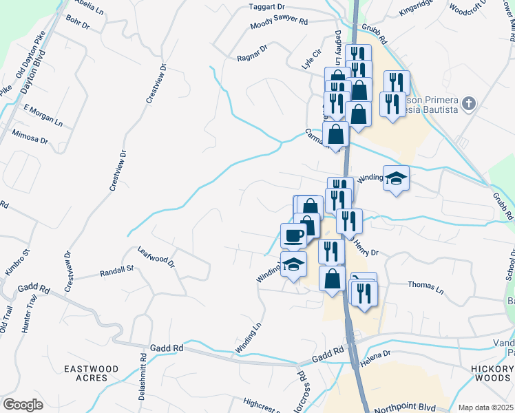map of restaurants, bars, coffee shops, grocery stores, and more near 806 Trotter Lane in Chattanooga