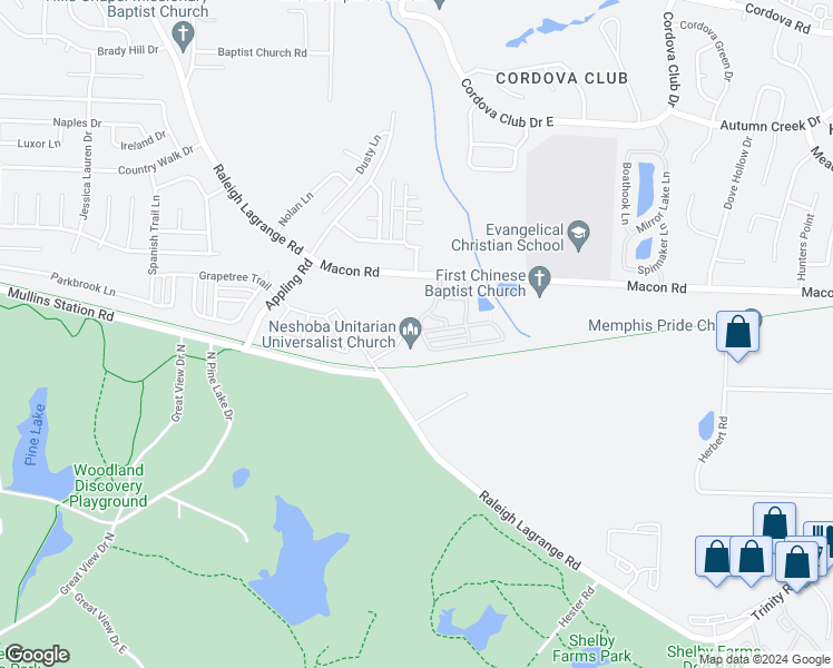 map of restaurants, bars, coffee shops, grocery stores, and more near 869 Abbey Grove Lane in Shelby County