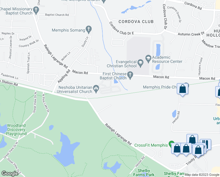 map of restaurants, bars, coffee shops, grocery stores, and more near 7461 Bakers Glenn Ln in Cordova