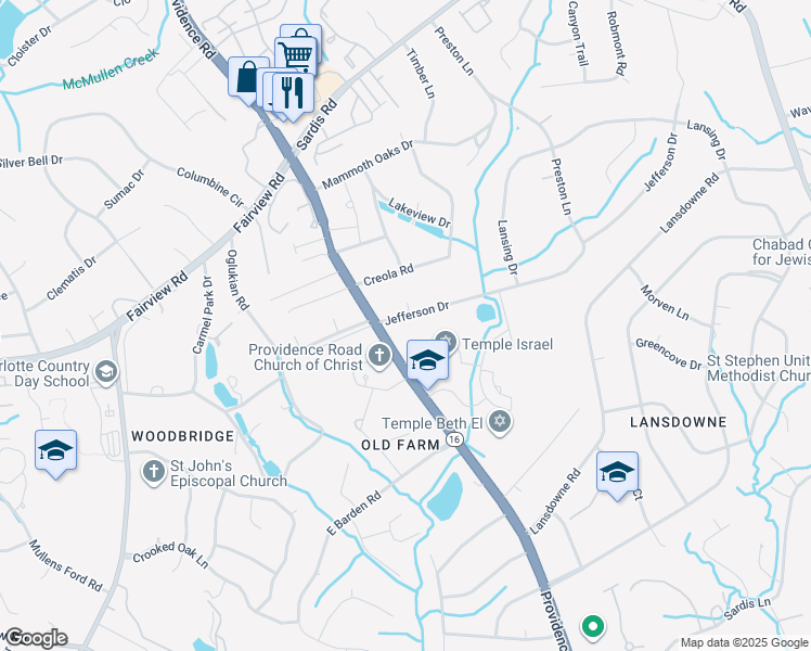 map of restaurants, bars, coffee shops, grocery stores, and more near 1115 Jefferson Drive in Charlotte