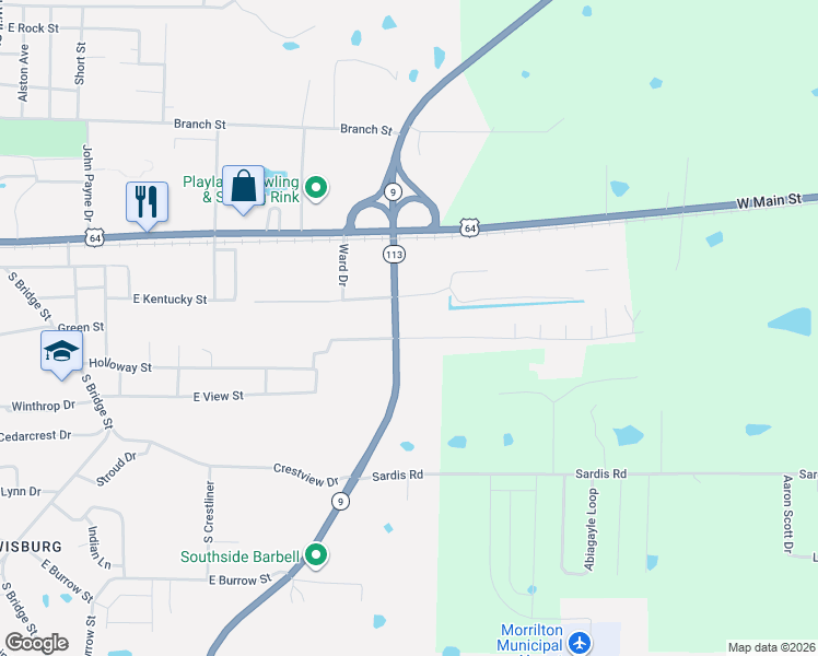 map of restaurants, bars, coffee shops, grocery stores, and more near 9 Winthrop Road in Morrilton