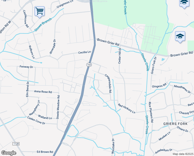 map of restaurants, bars, coffee shops, grocery stores, and more near 4201 Coopersdale Road in Charlotte