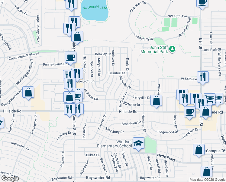 map of restaurants, bars, coffee shops, grocery stores, and more near 5810 Middleboro Drive in Amarillo