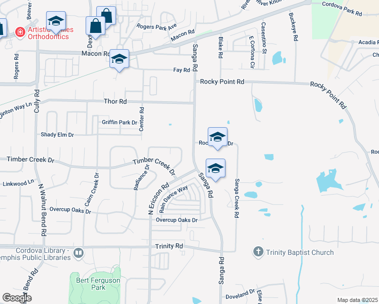 map of restaurants, bars, coffee shops, grocery stores, and more near 885 North Sanga Road in Memphis