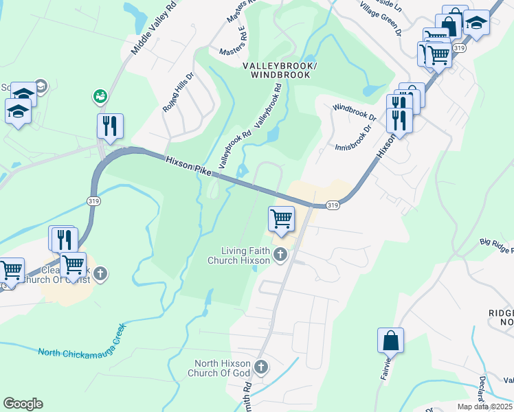 map of restaurants, bars, coffee shops, grocery stores, and more near 138 Templeton Lane in Chattanooga