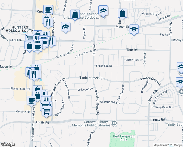 map of restaurants, bars, coffee shops, grocery stores, and more near 869 Cully Road in Memphis
