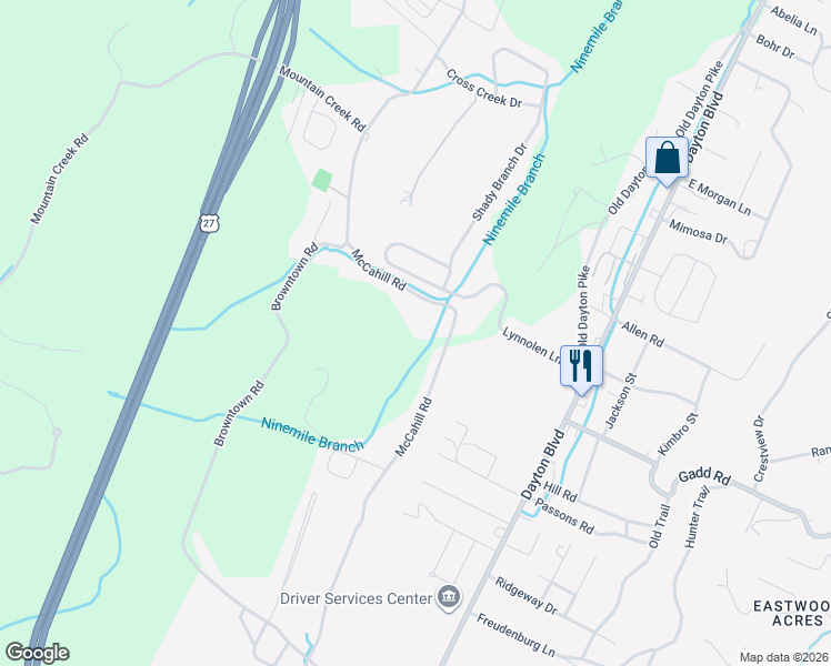 map of restaurants, bars, coffee shops, grocery stores, and more near 5311 McCahill Road in Chattanooga