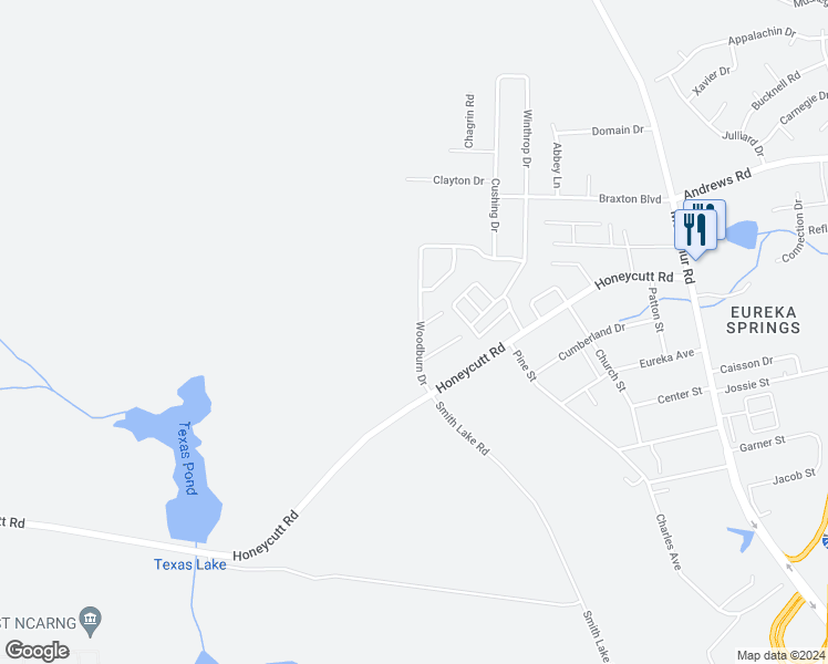 map of restaurants, bars, coffee shops, grocery stores, and more near 658 Woodburn Drive in Fayetteville
