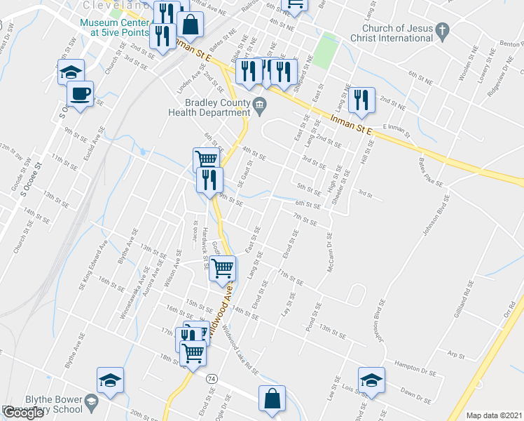 map of restaurants, bars, coffee shops, grocery stores, and more near 783 9th Street Southeast in Cleveland