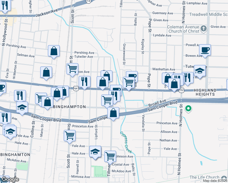 map of restaurants, bars, coffee shops, grocery stores, and more near 3003 Summer Avenue in Memphis