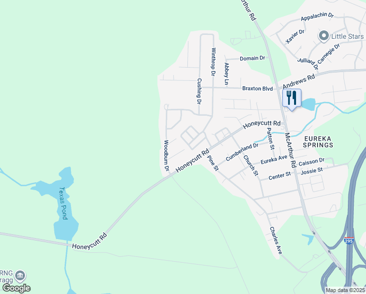 map of restaurants, bars, coffee shops, grocery stores, and more near 6415 Winthrop Drive in Fayetteville