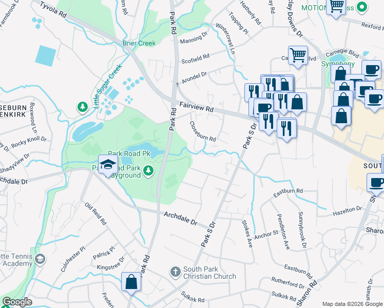 map of restaurants, bars, coffee shops, grocery stores, and more near in Charlotte
