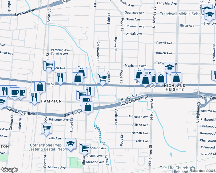 map of restaurants, bars, coffee shops, grocery stores, and more near 3091 Summer Avenue in Memphis